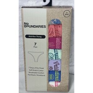 No Boundaries Mid-Rise Thong 7 Pair 7 Days of the Week Cotton Size L 12-14 NEW